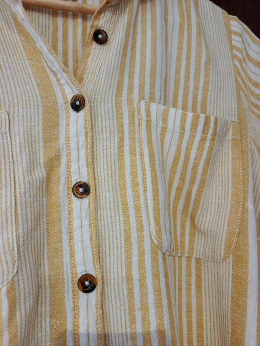 Lniana sukienka z dodatkiem wiskozy, letnia, w paski, z paskiem w tali