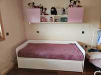 Mobília de solteiro para quarto de menina em madeira maciça