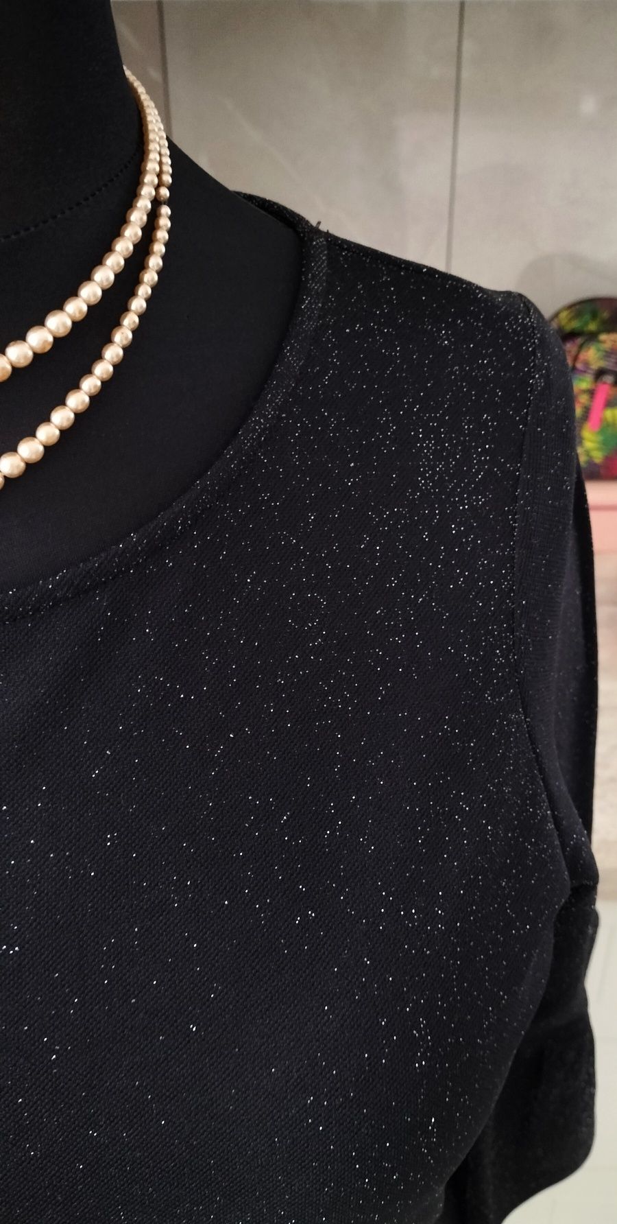 Czarna sukienka srebrny brokat połysk  L 40