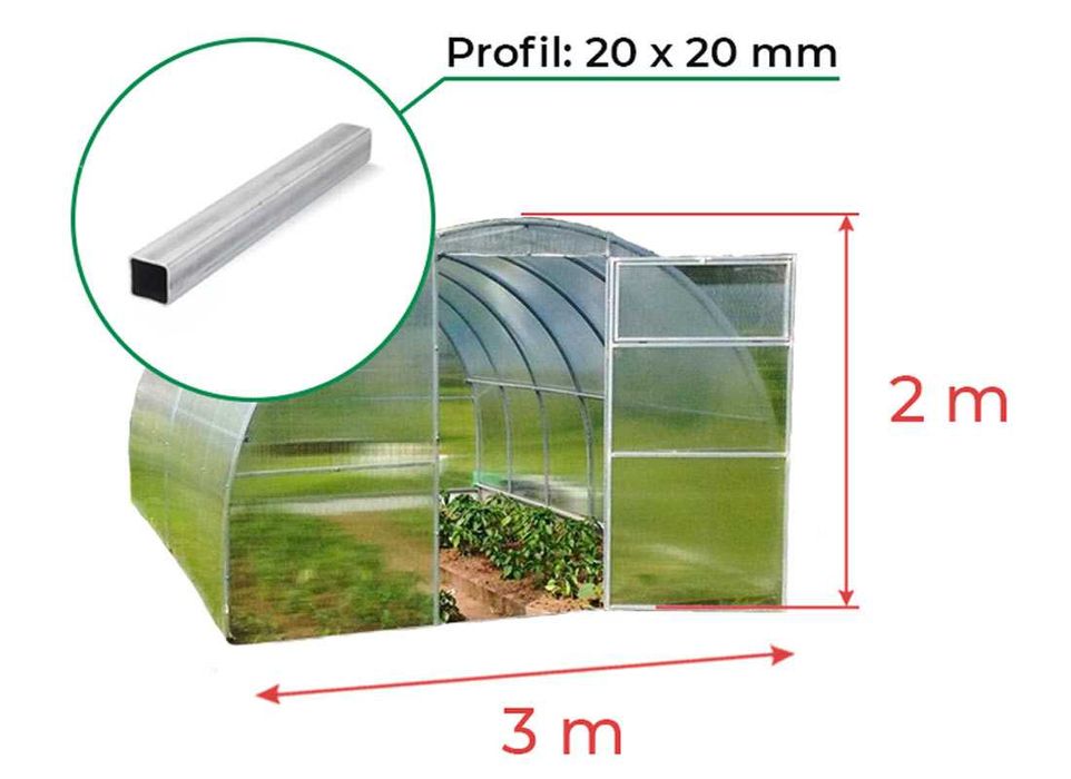 Szklarnia Poliwęglan 3x4m +3 prezenty (dostępne 2-4-6-8-10m) 20x20mm