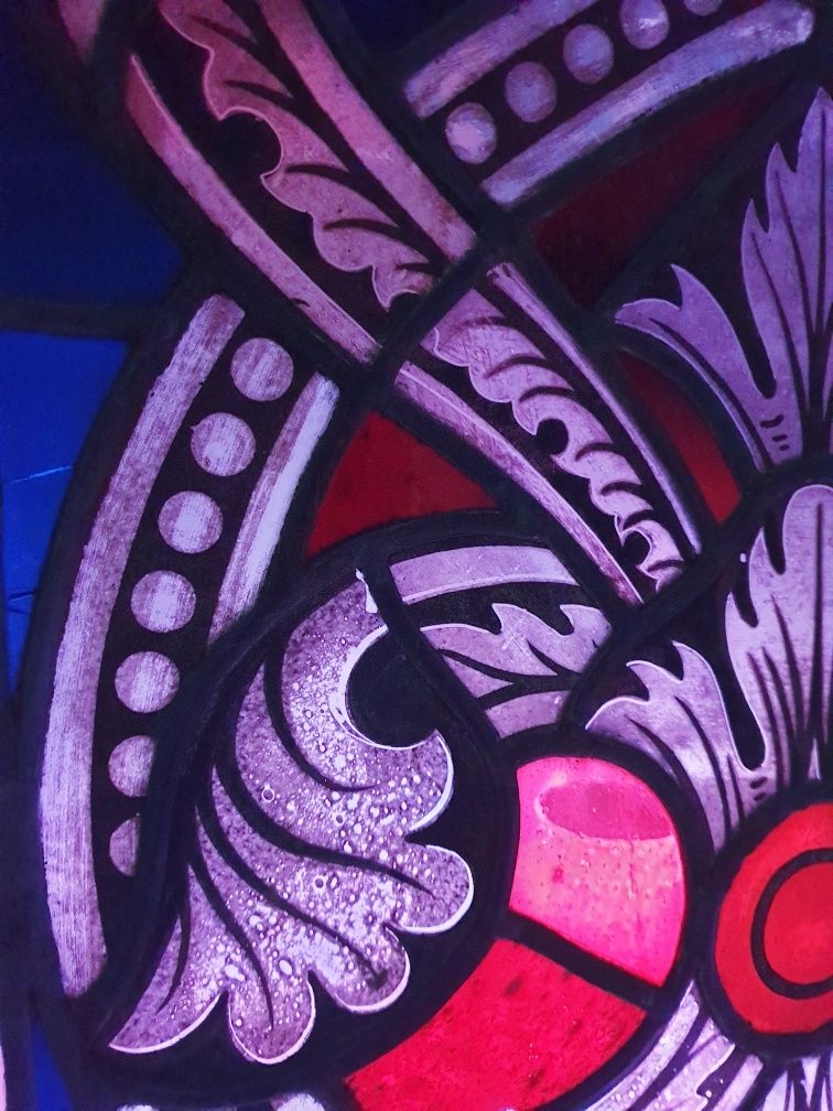 Magnífico antigo vitral pintado à mão do Sec. XIX