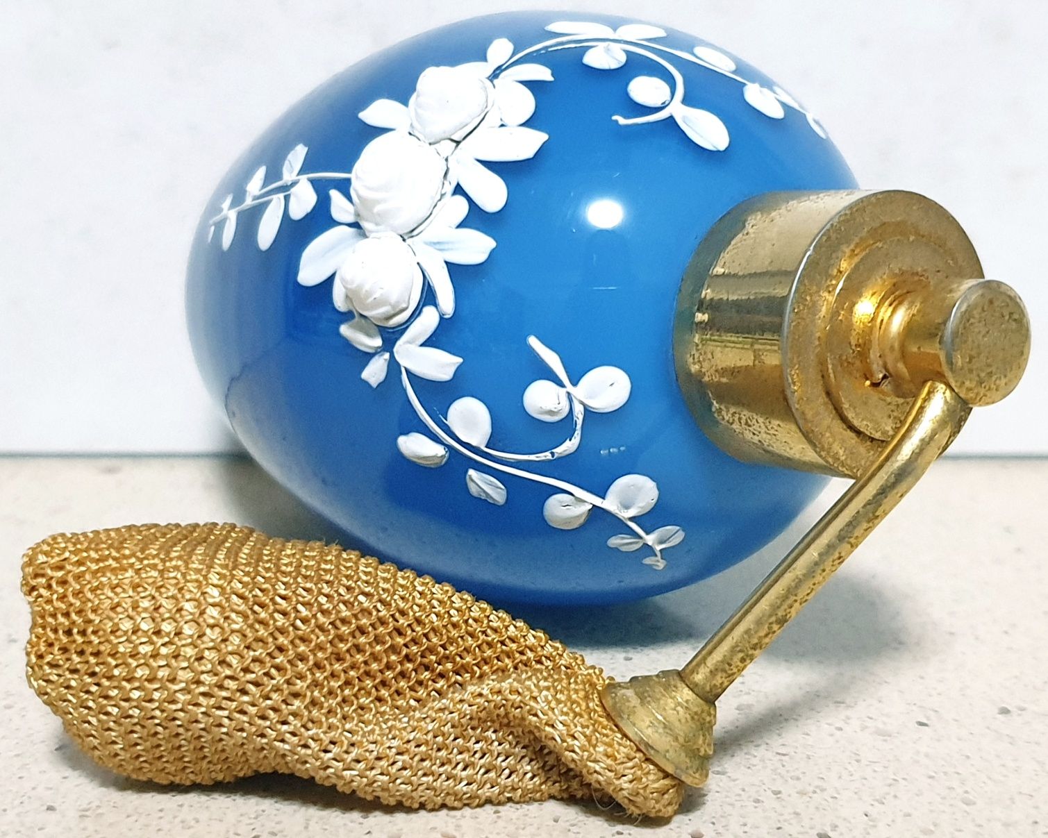 Raro antigo frasco de perfume opalino-decoração em pasta de vidro