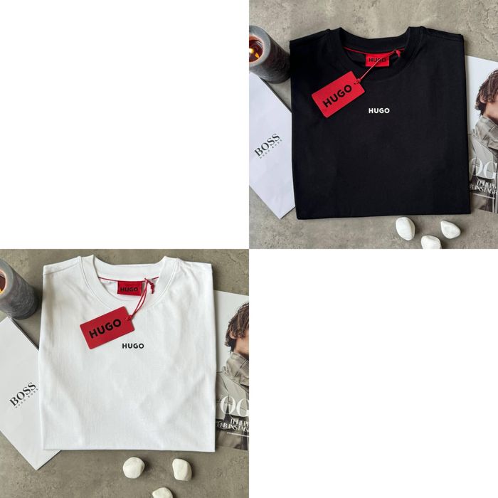 Футболка класична чоловіча Hugo Boss чорна/біла стильна базова