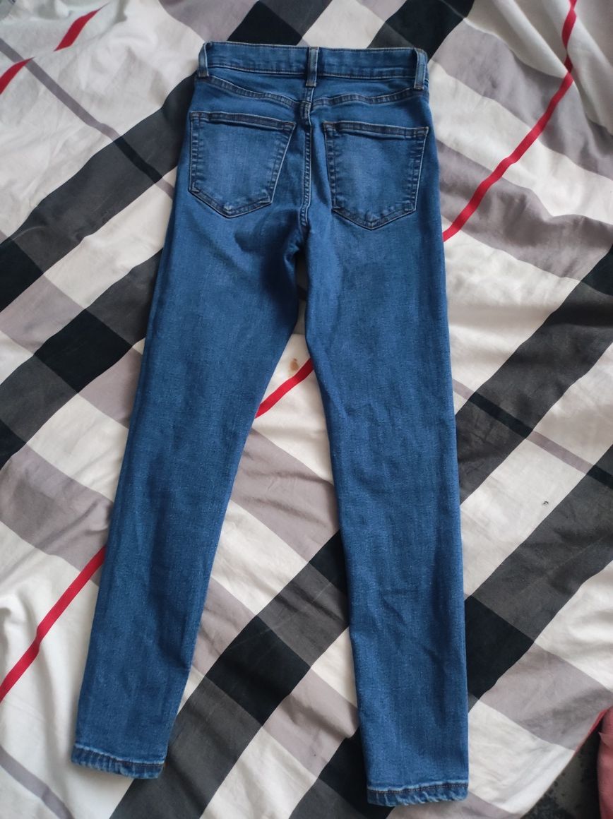 Niebieskie spodnie jeansy damskie rurki skinny XS S