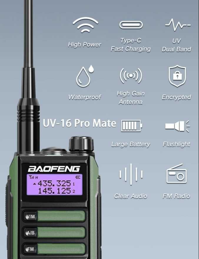 BaoFeng UV-16 Pro 10W type-C рація VHF UHF радіостанція рация