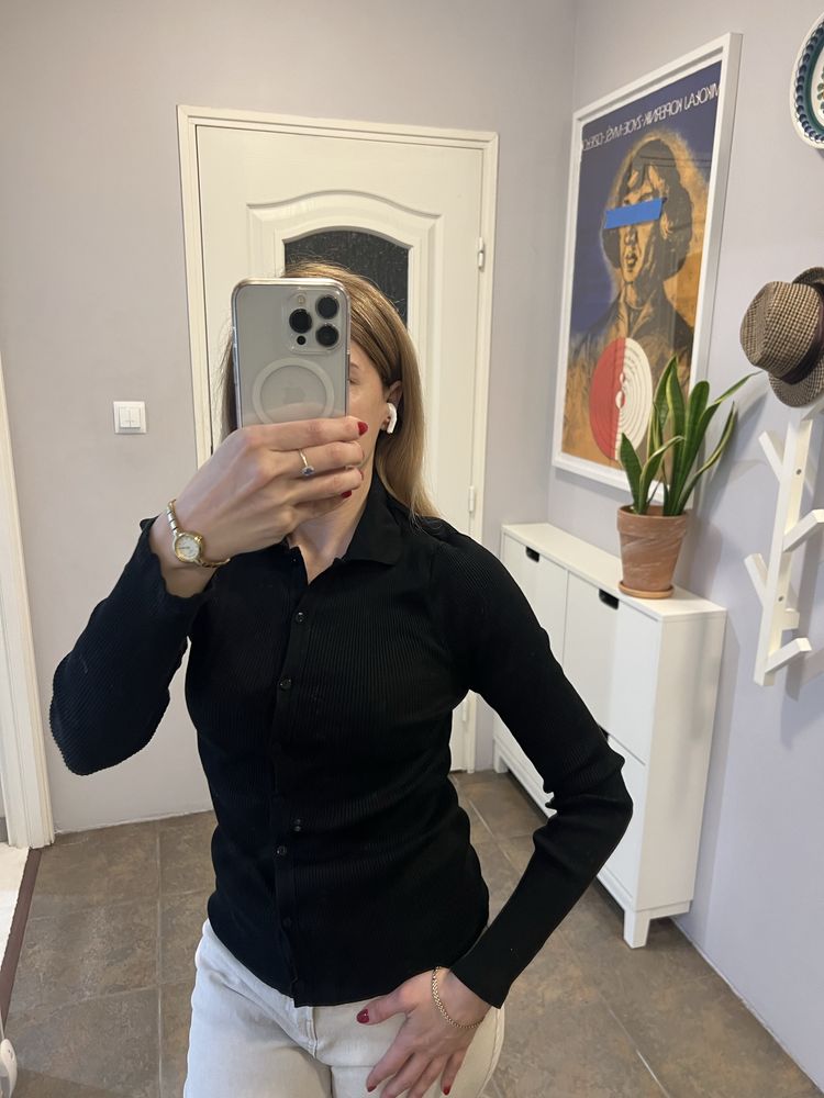 Massimo Dutti bluzka koszula czarna old money klasyczna