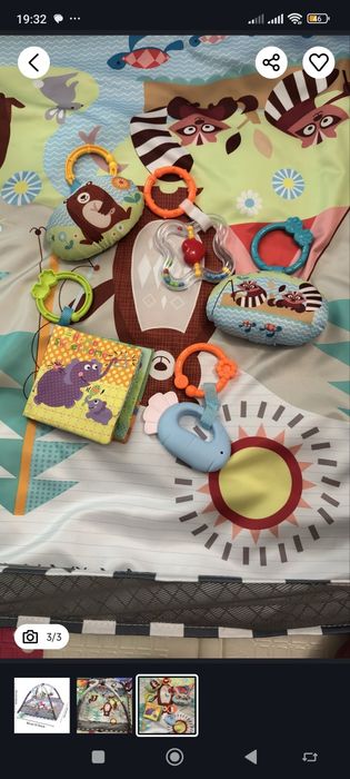 Дитячий ігровий розвиваючий килимок-манеж з дугами , сірий