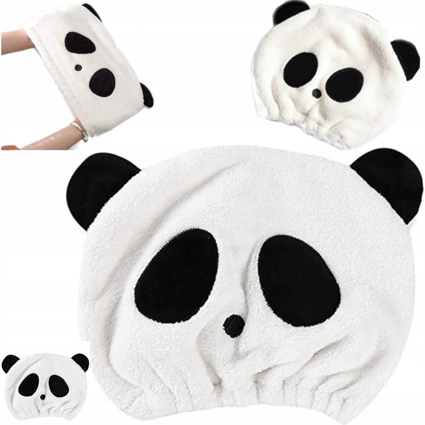 Czepek do włosów ręcznik turban panda czarne oczy 4 w 1 szybkoschnący