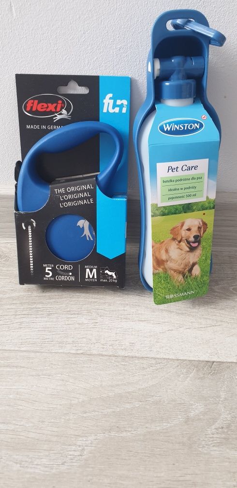 Automatyczna smycz linkowa flexi 5m + butelka podróżna dla psa - zest