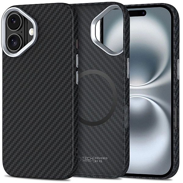Etui Tech-Protect Ion Carbon MagSafe na iPhone 16 - czarno-szare