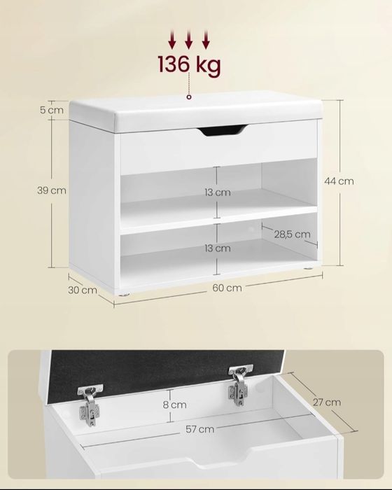 Szafka na buty z siedziskiem ławka ze schowkiem regał na buty 60x30x44