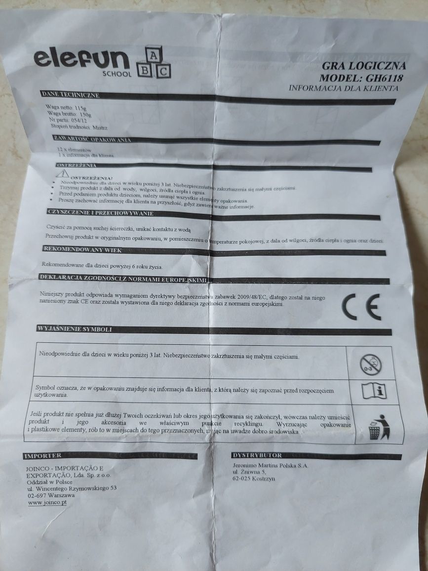 Gra logiczna Elefun model GH6118