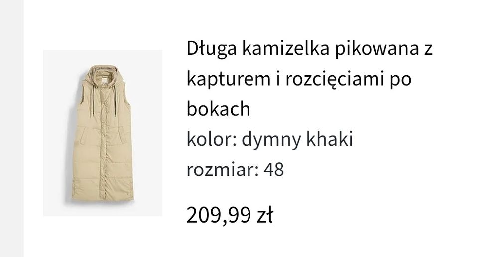 Nowa - długa kamizelka pikowana, r. 48