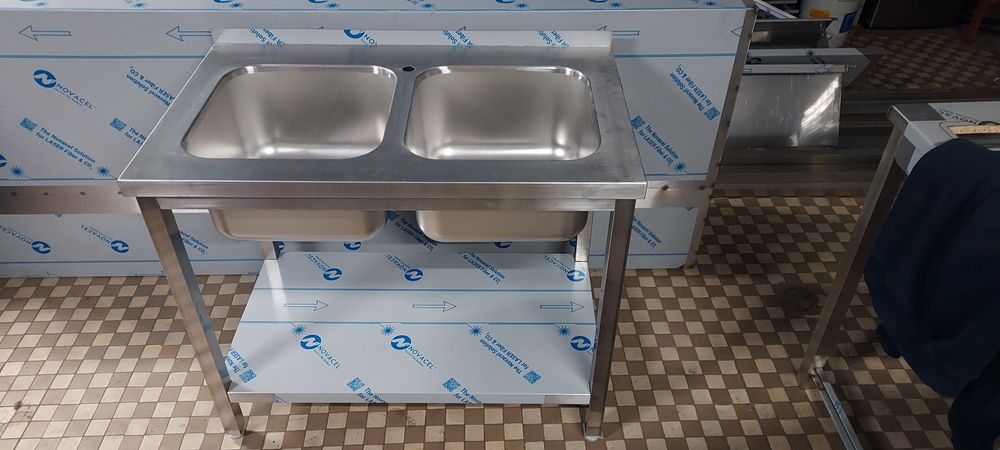 Zlew gastronomiczny dwukomorowy 100x60x85 z półką