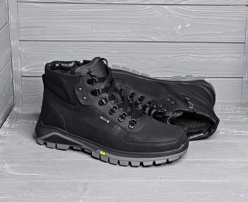 40-48р! Мужские черные зимние харьковские ботинки шнурок змейка Баталы