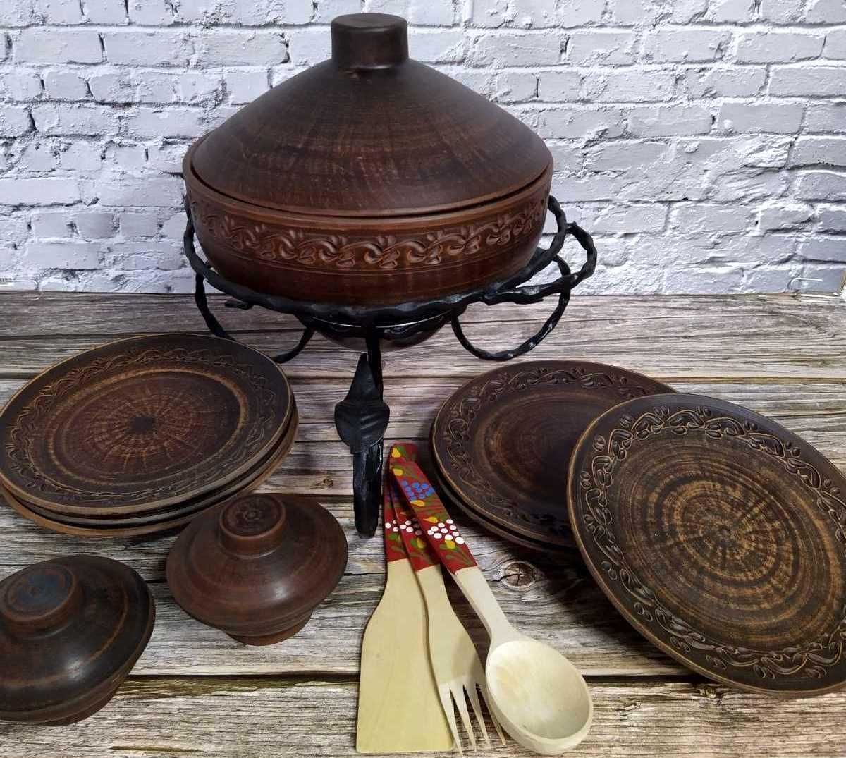 Садж для шашлыка из красной глины ф 280 для шашлыка кастрля 2л жаровня
