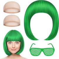Zielona peruka włosy zestaw z okularami