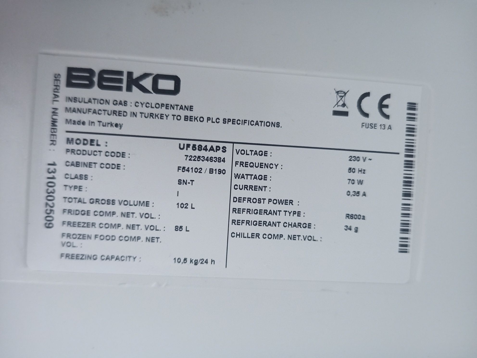 Zamrażarka-Beko uf584aps