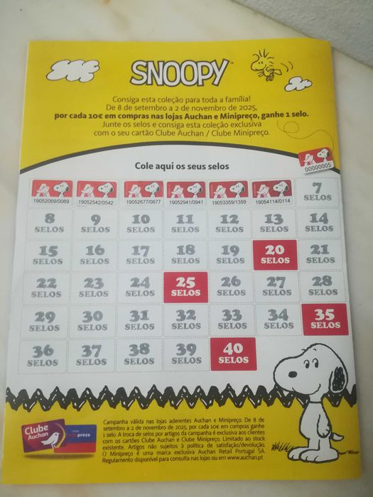 Snoopy Auchan caderneta com selos