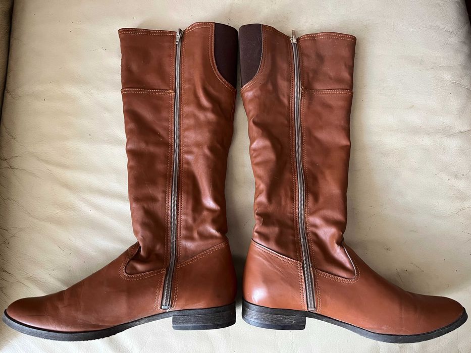 TANIO brązowe, ocieplane futerkiem, długie kozaki muszkieterki