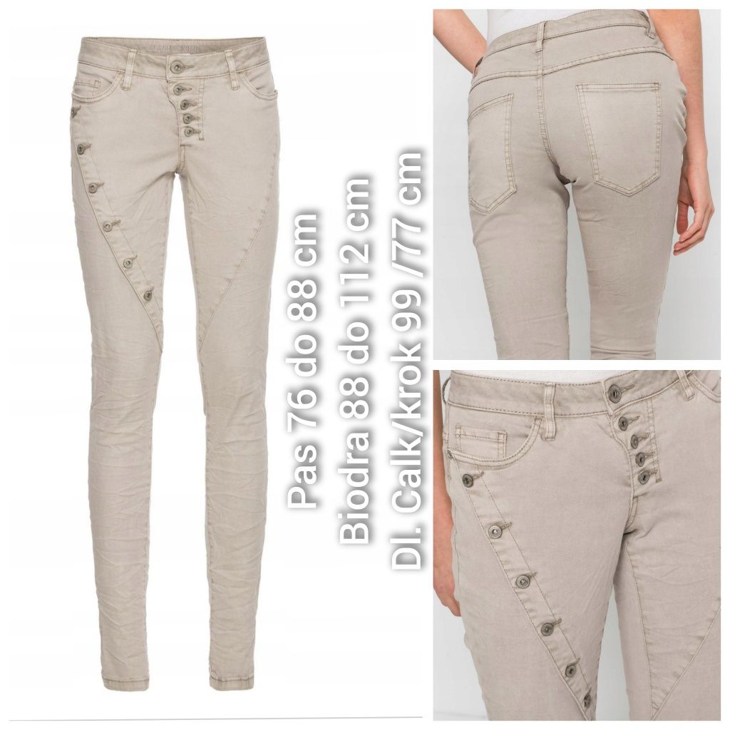Spodnie jeansy beżowe nude 36 s bpc bonprix lycra denim