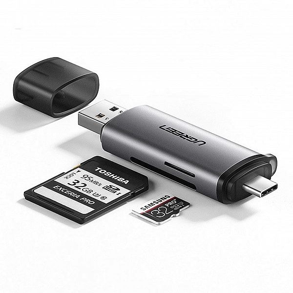 Ugreen czytnik kart SD / micro SD na USB 3.0 / USB Typ C 3.0 szary (50