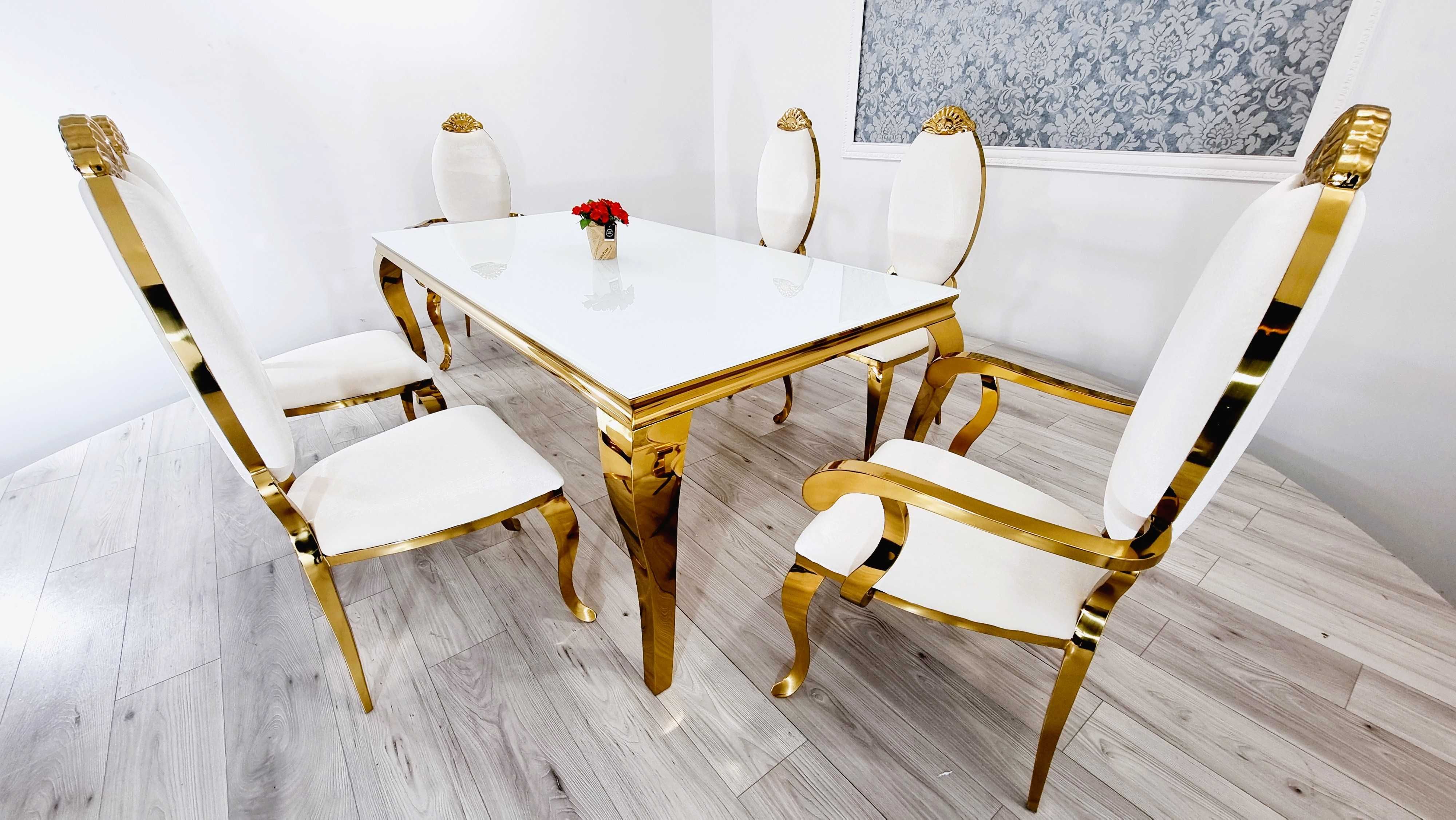 Złota jadalnia Glamour stół 200cm + 6 krzeseł GOLD