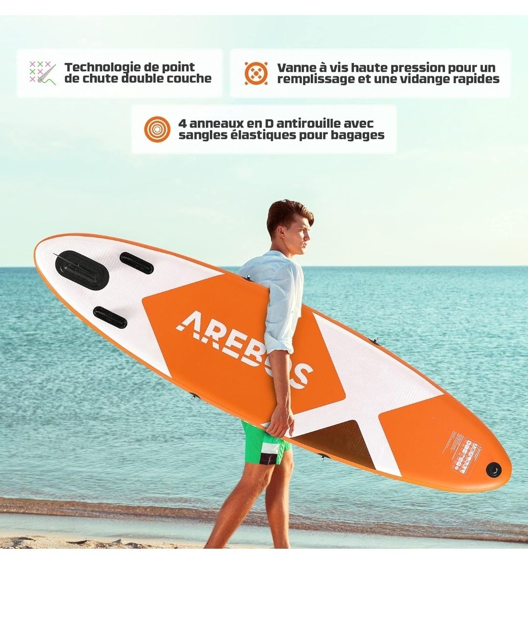 Deska SUP AREBOS | Wiosłowanie na stojąco | Deska surfingowa | 300 lub