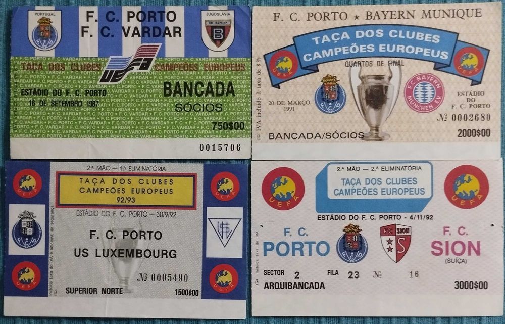 24 Bilhetes de Jogos Europeus do FC Porto - Estádio das ANTAS