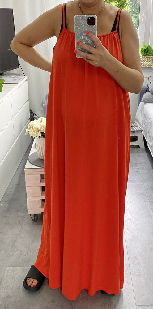 Długa sukienka maxi czerwona pomarańczowa czerwień xl-xxl