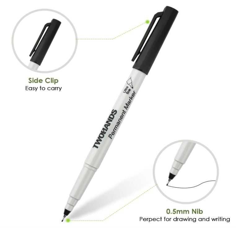 Markery/cienkopisy permanentne 0.5mm TWOHANDS 12 sztuk kolor czarny