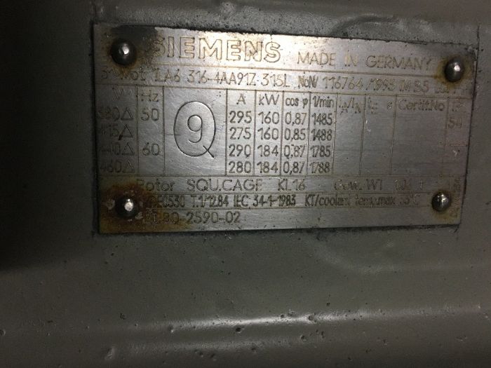 Silnik elektryczny 160 kW 1475 obr/min SIEMENS