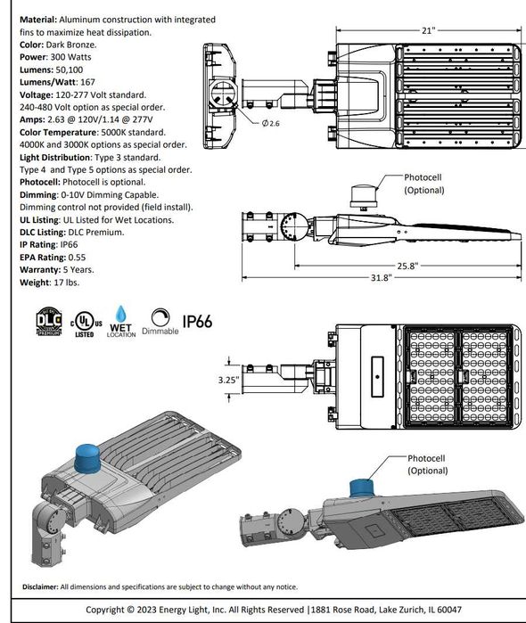 вуличний ліхтар Energy Light 300  ватт  910855L