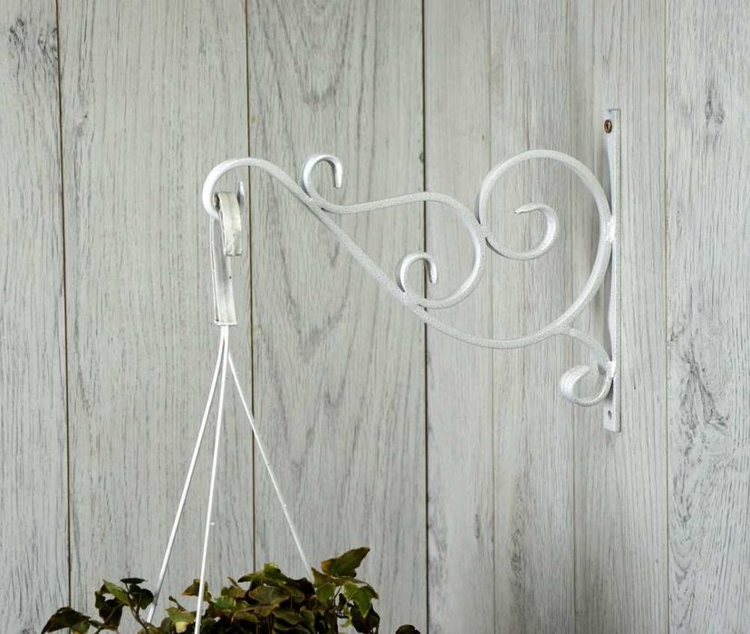 Wieszak Hak Uchwyt metalowy kuty na doniczkę - Biały Antyczny (W06)