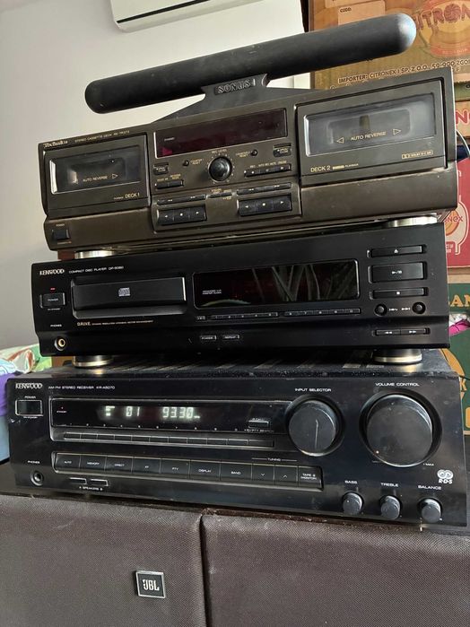 Zestaw Hi‑Fi Kenwood/JBL/Technics amplituner RDS, CD, deck, kolumny+BT
