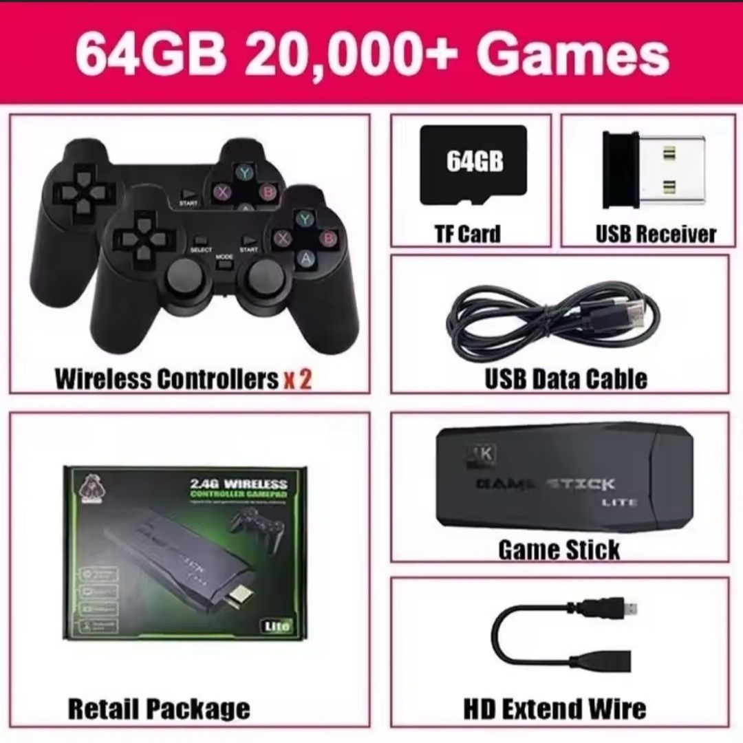 Gra TV retro Pegasus 20000 gier konsola Stick HDMI 2 pady PS1 64GB