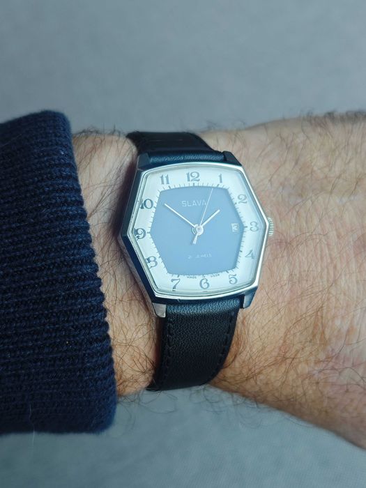 Bi-kolor SZEŚCIOKĄTNA zadbana Slava mechaniczny zegarek nakręcany