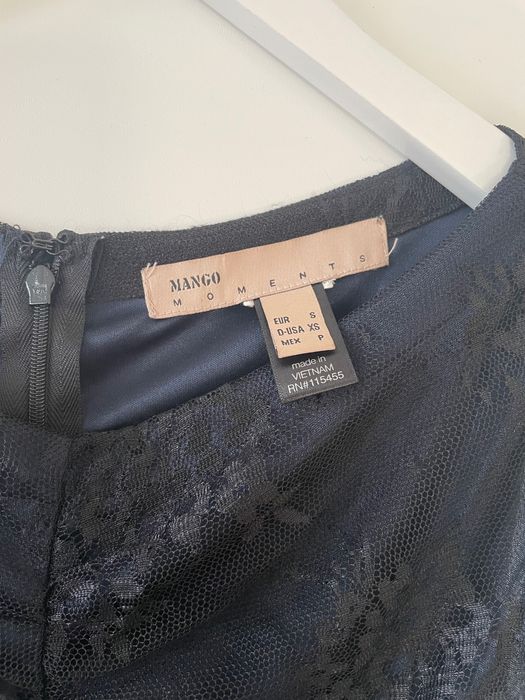 Elegancka super sukienka granat czerń koronka sylwester MANGO - r. S