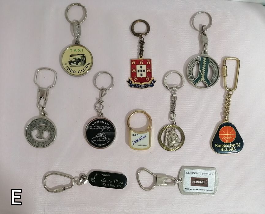 Conjunto 10 porta-chaves em metal, transportes, jornais, marcas, saúde