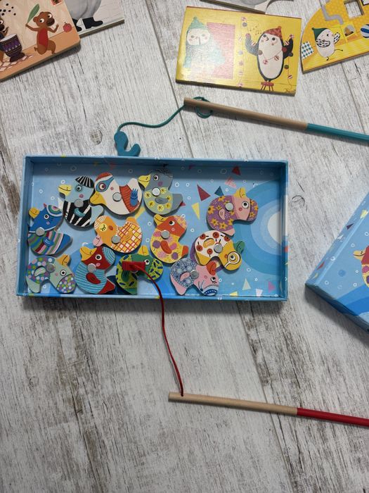 Комплект  4 пазлів Джеко Djeco та гра рибалка