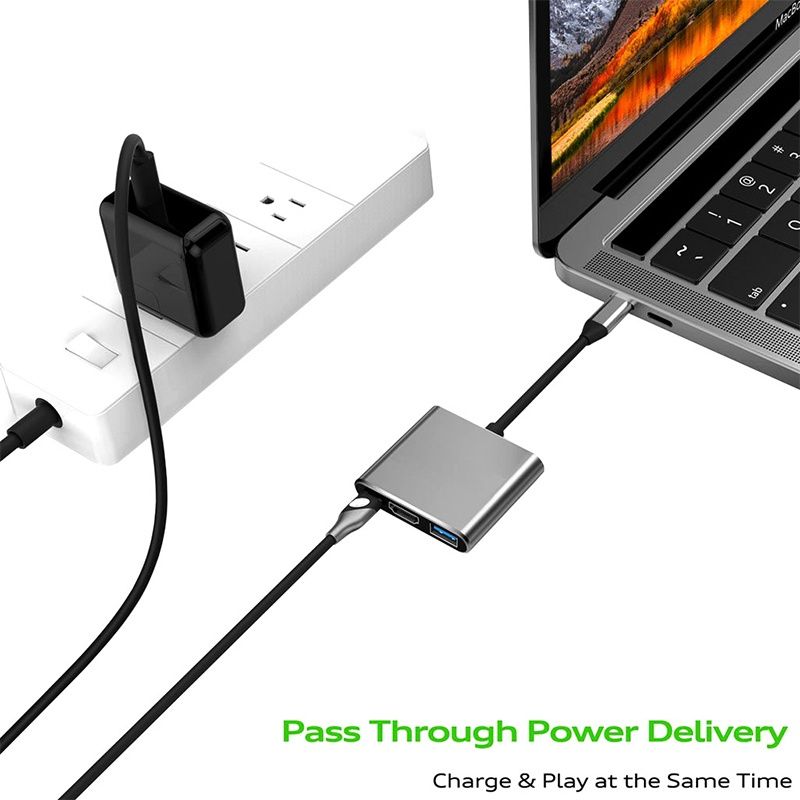 USB Type-C переходник Хаб 3 в 1 HDTV (HDMI) USB 3.0 Type-C (PD)