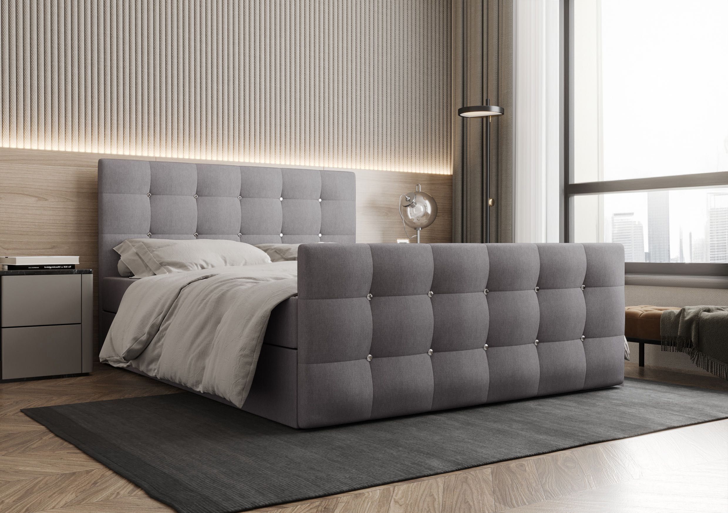 Łóżko Kontynentalne Kryształki LIAM + TOPPER 160x200 EN MEBLE