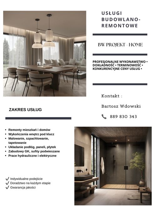 Usługi budowlano-remontowe , remonty , wykończenie wnętrz