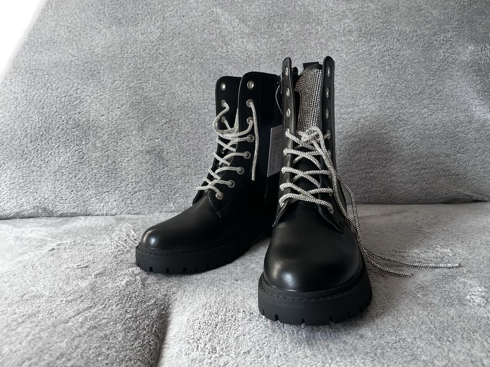 Buty botki workery zdobione cyrkonie 37