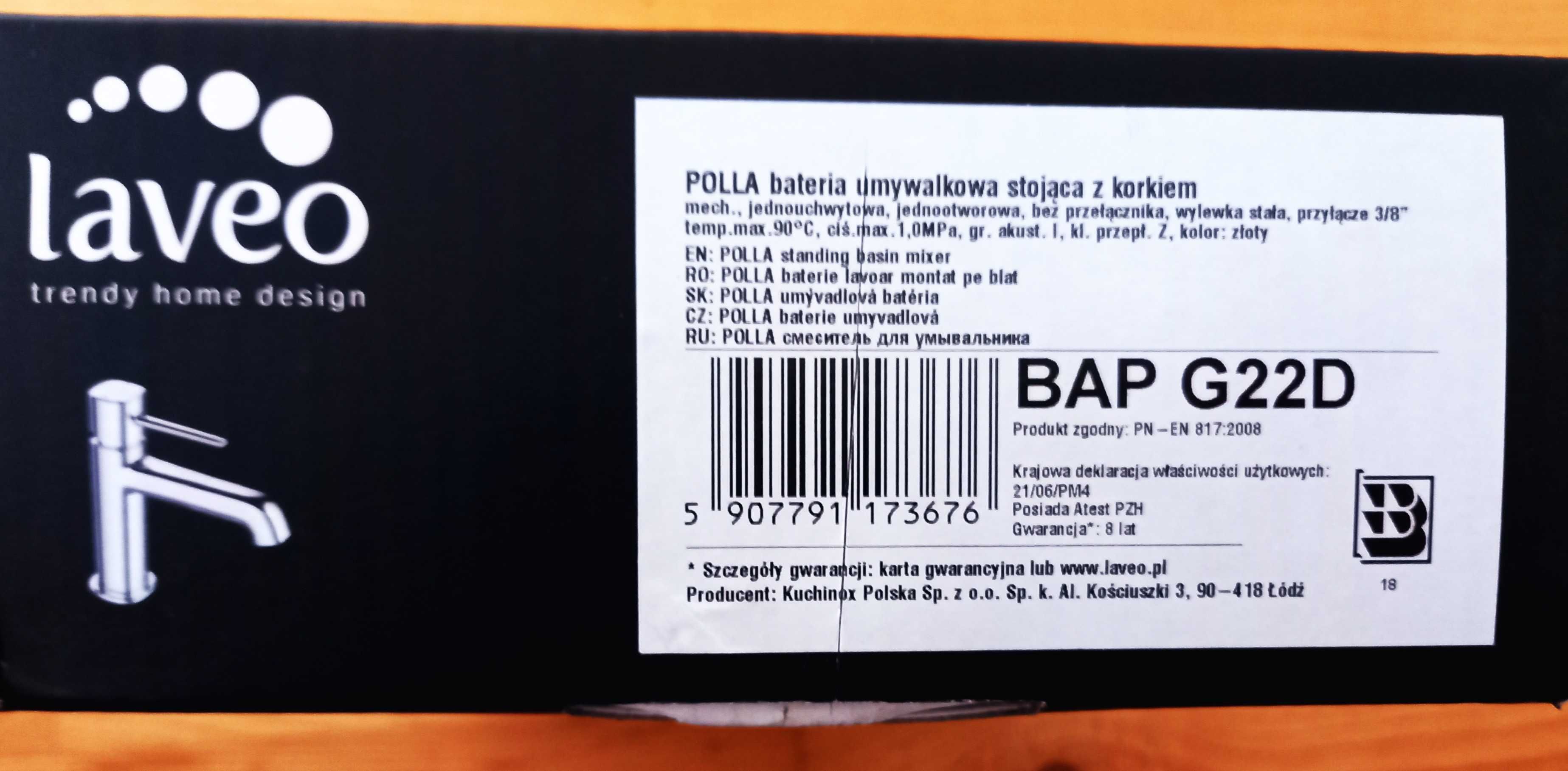 Nowa bateria umywalkowa, marki LAVEO BAP G22D, kran, kol.złoty