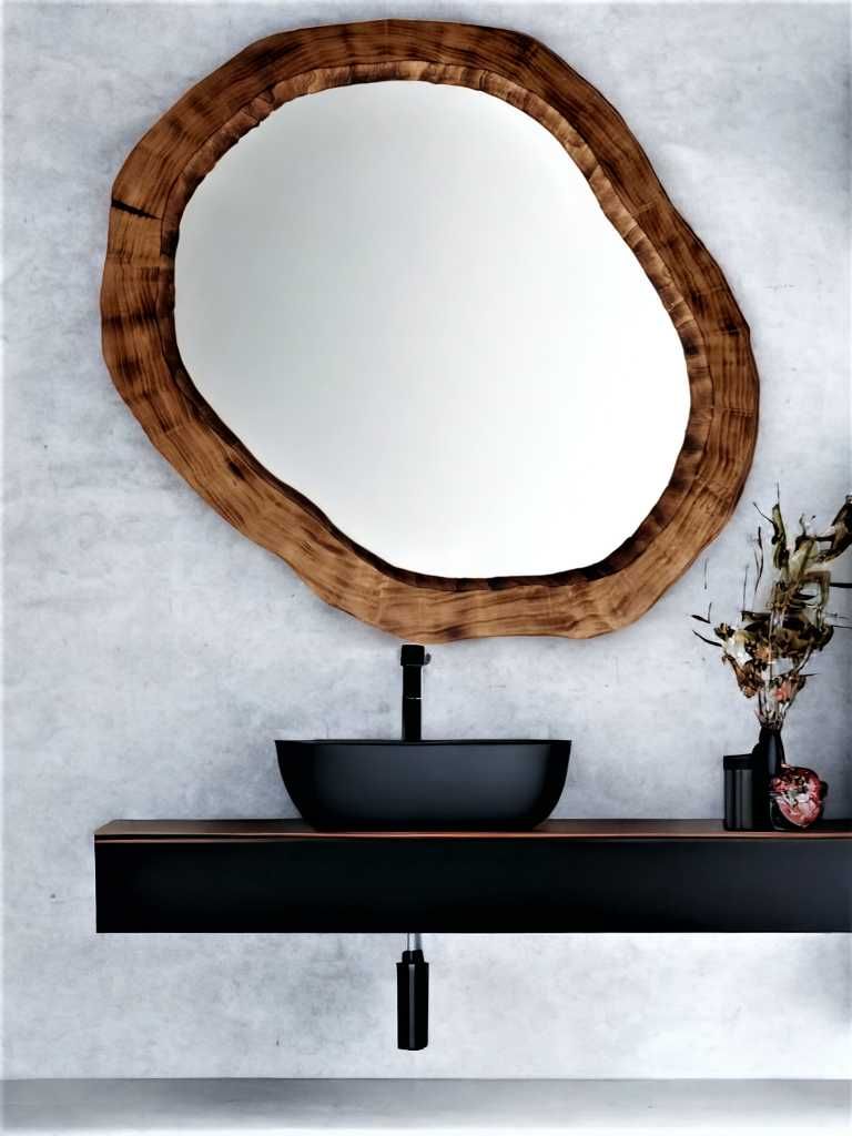 Designerskie lustro z drewna naturalnego do łazienki