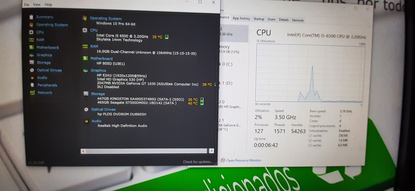 Pç GAMER HP-G2 6ªG|I5.6500-3.2Ghz|16G|SSD512+HDD500|GT1030-2G|5G|W11