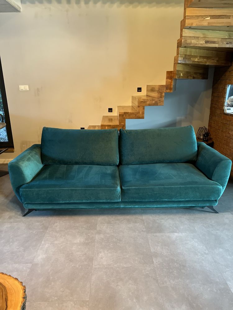 Sofa kanapa rozkładana z pojemnikiem Butelkowa zieleń + podnóżek