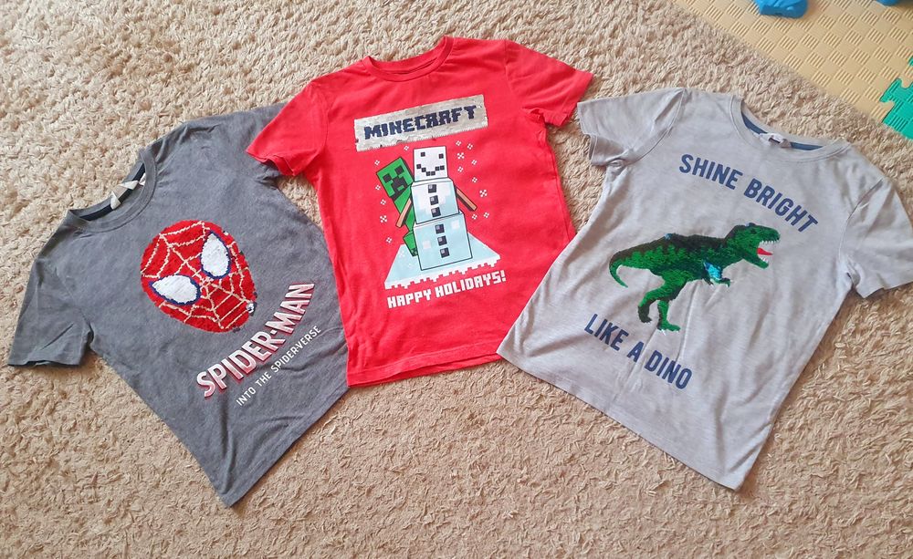 Футболки с паетками Minecraft  Spiderman Динозавр 9лет