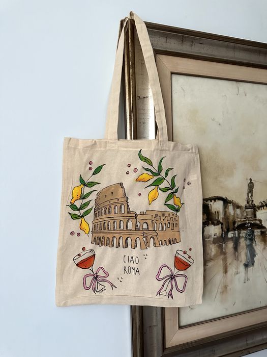 Bawełniana torba tote bag roma rzym italia italy włochy custom cytryny